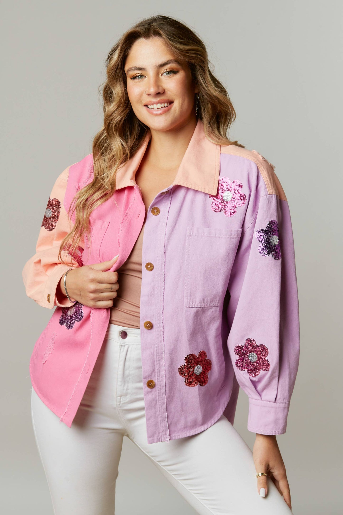 Distressed Allover Flower Patch Jacket