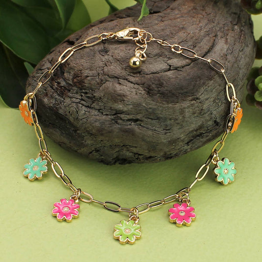 Spring Bouquet Flower Charm Bracelet