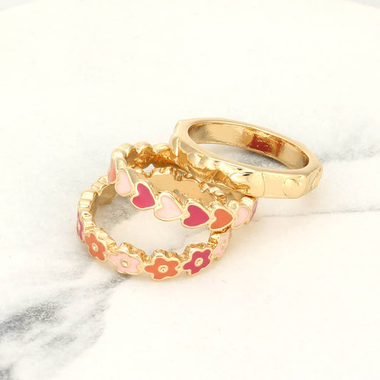 Sweet Hearts Flower Ring Set